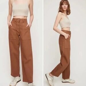 Wilfred Free Aritzia High Waisted Straight Leg Utility Pants Brown 0 Workwear